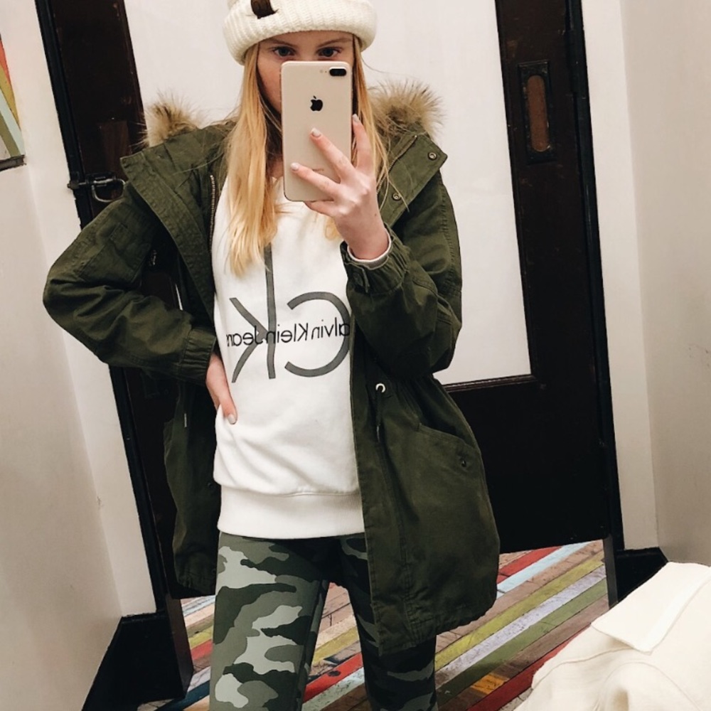 Cargo jacket with fur hood
